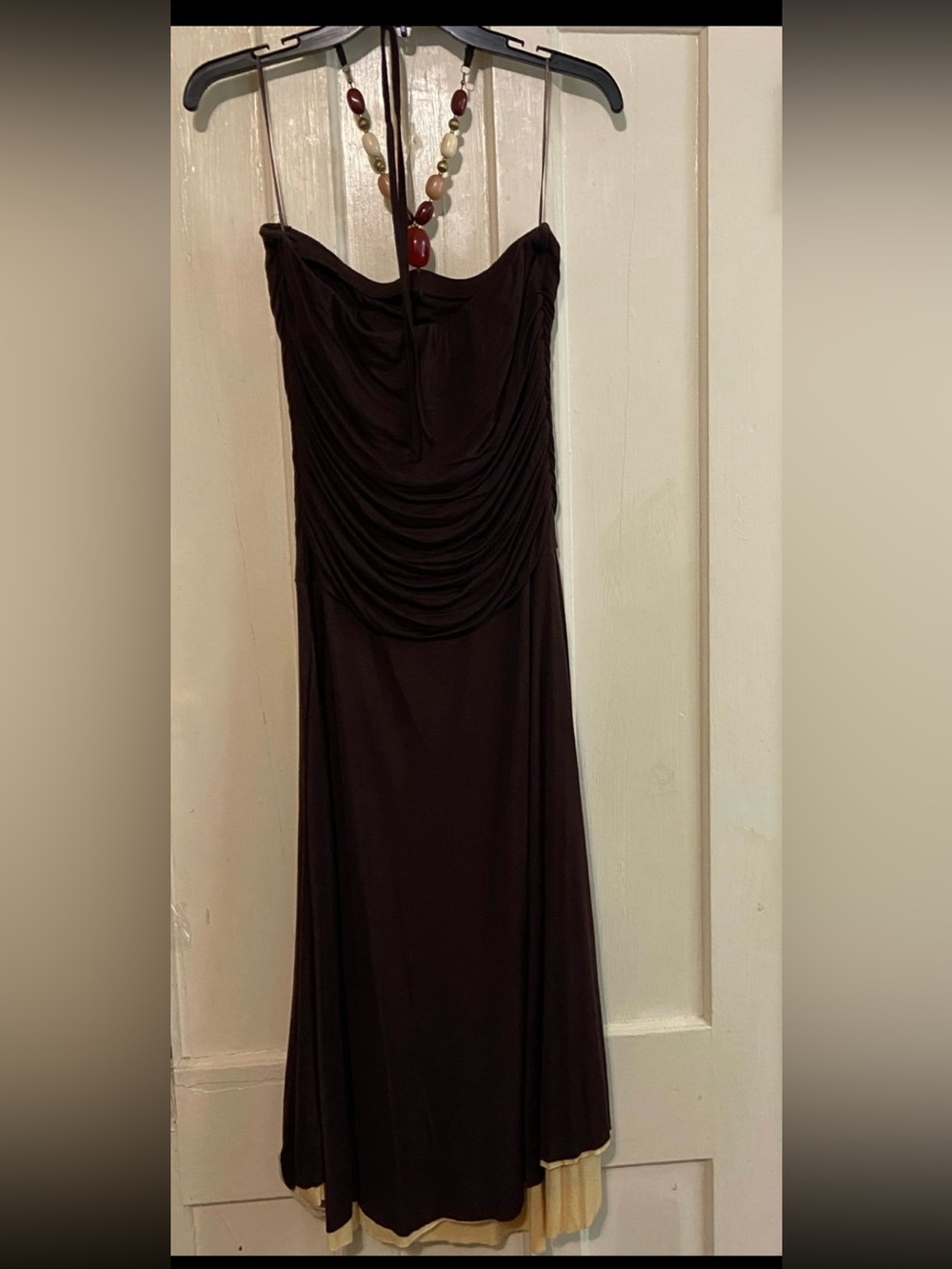 Michael Michael Kors halter with built in necklace brown & beige layers dress M - Picture 8 of 12